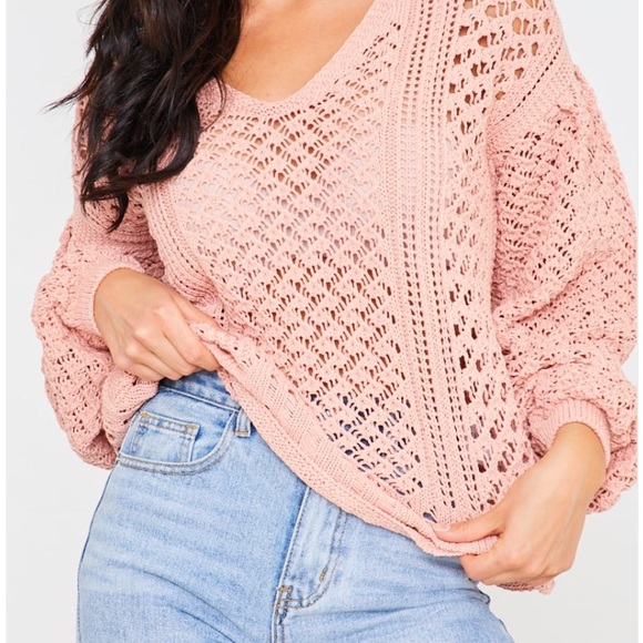 Lorna Luxe Blush Florence crochet knit bell sleeve - Picture 2 of 3